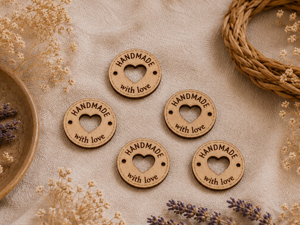 Бирка круглая с прорезным сердцем «Handmade with love»