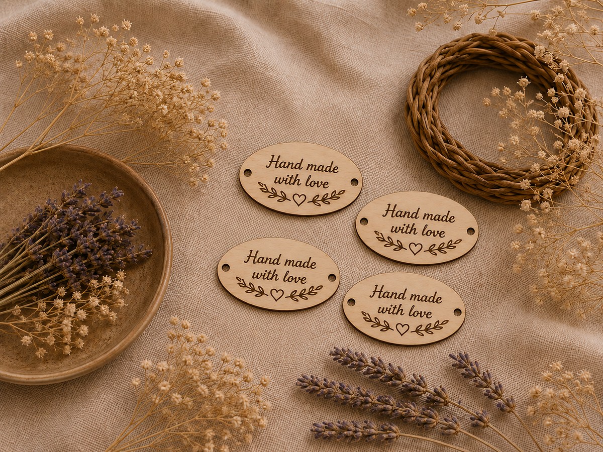 Бирка овальная горизонтальная «Hand made with love»